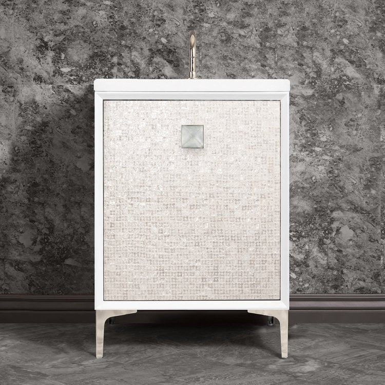 Linkasink VAN24W-015PN Mother Of Pearl With 3 Artisan Glass Prism Hardware 24 Wide Vanity, 24 X 22 X 33.5 (Without Vanity Top) - Parent