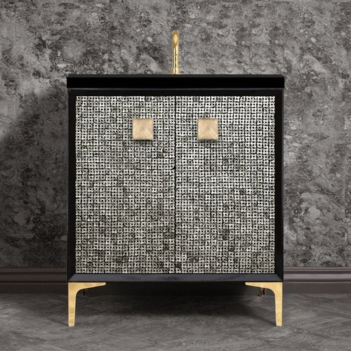 Linkasink VAN30B-015PB Mother Of Pearl With 3 Artisan Glass Prism Hardware 30 Wide Vanity, 30 X 22 X 33.5 (Without Vanity Top) - Parent