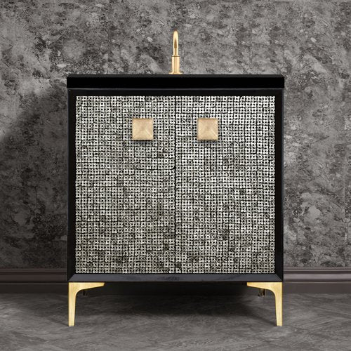 Linkasink VAN30B-015SB Mother Of Pearl With 3 Artisan Glass Prism Hardware 30 Wide Vanity, 30 X 22 X 33.5 (Without Vanity Top) - Parent