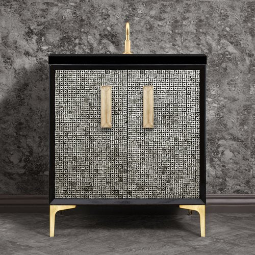 Linkasink VAN30B-016SB Mother Of Pearl With 8 Artisan Glass Prism Hardware 30 Wide Vanity, 30 X 22 X 33.5 (Without Vanity Top) - Parent