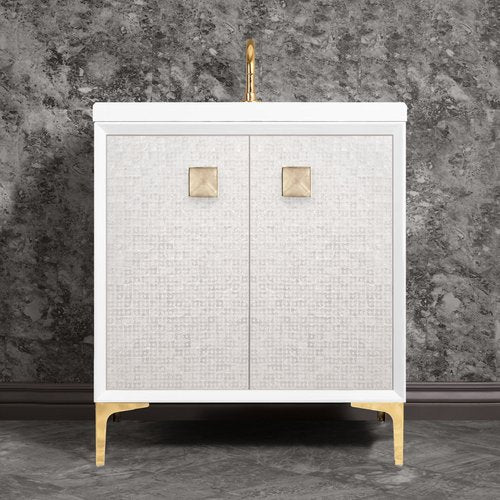 Linkasink VAN30W-015PB Mother Of Pearl With 3 Artisan Glass Prism Hardware 30 Wide Vanity, 30 X 22 X 33.5 (Without Vanity Top) - Parent