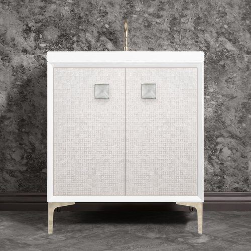 Linkasink VAN30W-015PN Mother Of Pearl With 3 Artisan Glass Prism Hardware 30 Wide Vanity, 30 X 22 X 33.5 (Without Vanity Top) - Parent