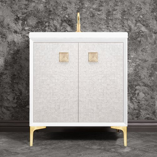 Linkasink VAN30W-015SB Mother Of Pearl With 3 Artisan Glass Prism Hardware 30 Wide Vanity, 30 X 22 X 33.5 (Without Vanity Top) - Parent