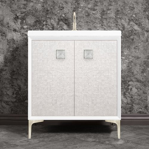 Linkasink VAN30W-015SN Mother Of Pearl With 3 Artisan Glass Prism Hardware 30 Wide Vanity, 30 X 22 X 33.5 (Without Vanity Top) - Parent