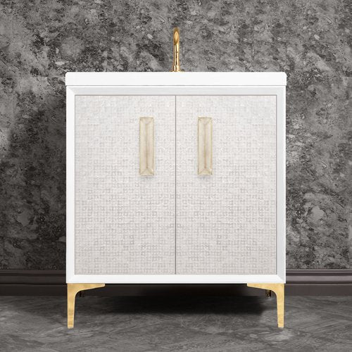 Linkasink VAN30W-016PB Mother Of Pearl With 8 Artisan Glass Prism Hardware 30 Wide Vanity, 30 X 22 X 33.5 (Without Vanity Top) - Parent