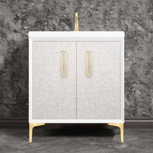 Linkasink VAN30W-016SB Mother Of Pearl With 8 Artisan Glass Prism Hardware 30 Wide Vanity, 30 X 22 X 33.5 (Without Vanity Top) - Parent