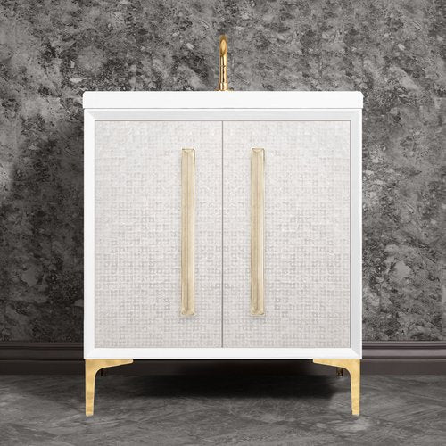 Linkasink VAN30W-017PB Mother Of Pearl With 18 Artisan Glass Prism Hardware 30 Wide Vanity, 30 X 22 X 33.5 (Without Vanity Top) - Parent