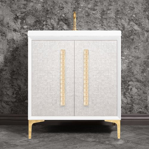 Linkasink VAN30W-018PB Mother Of Pearl With 18 Artisan Glass Pyramid Hardware 30 Wide Vanity, 30 X 22 X 33.5 (Without Vanity Top) - Parent