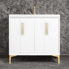 Load image into Gallery viewer, Linkasink VAN36W-020PB Tuxedo With 8 Artisan Glass Prism Hardware 36 Wide Vanity, 36 X 22 X 33.5 (Without Vanity Top)