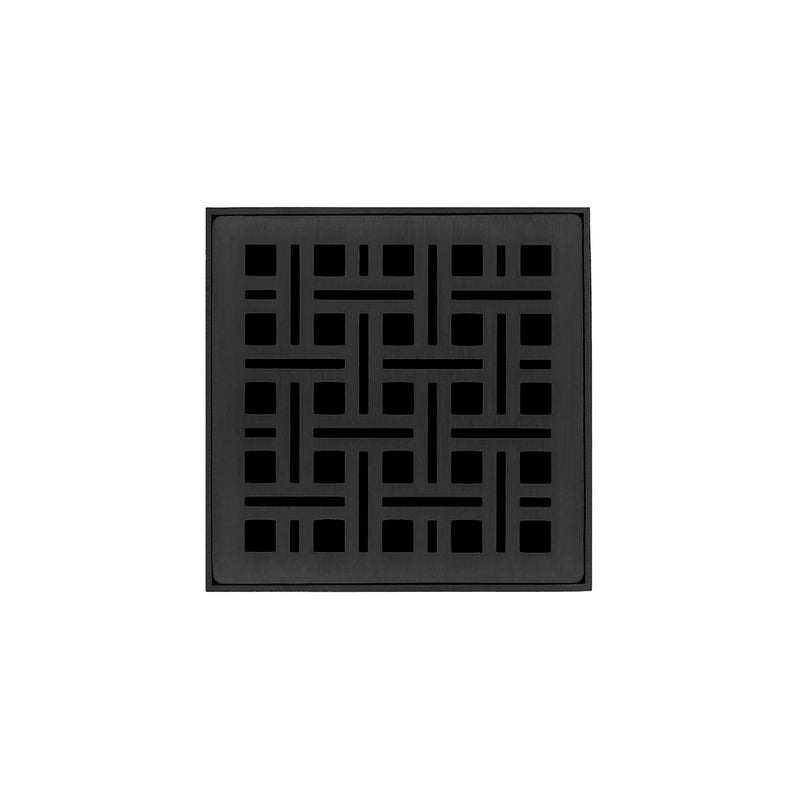 Infinity Drain VDB 4-S  4" x 4" VDB 4 Complete Kit with Weave Pattern Decorative Plate  with Stainless Steel Bonded Flange Drain Body, 2" No Hub Outlet