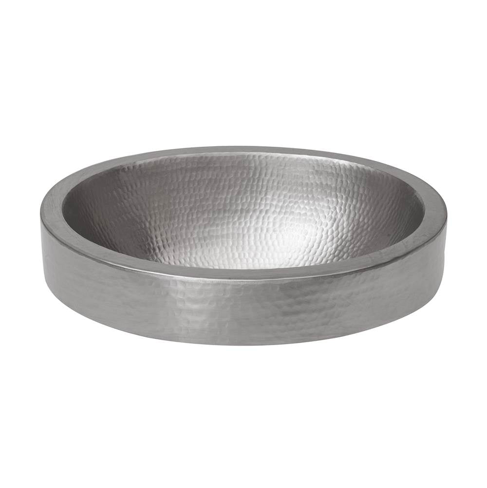 Premier Copper Products VO17SKEN 17" Compact Oval Skirted Vessel Hammered Copper Sink in Nickel