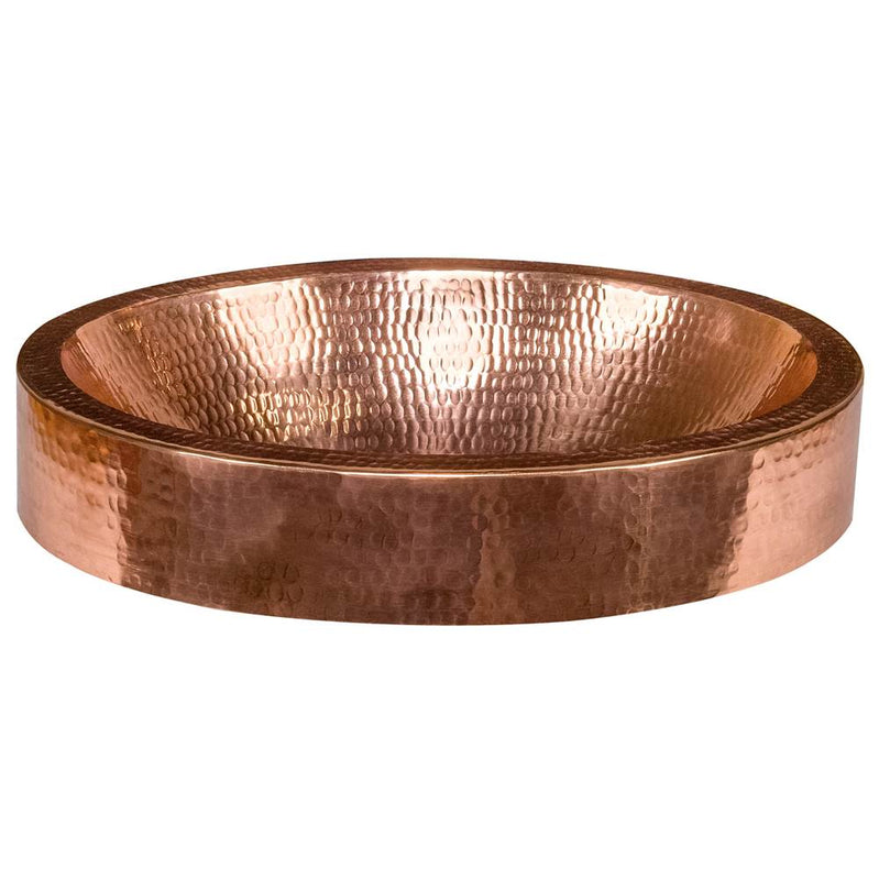 Premier Copper Products VO17SKPC 17" Compact Oval Skirted Vessel Hammered Copper Sink in Polished Copper