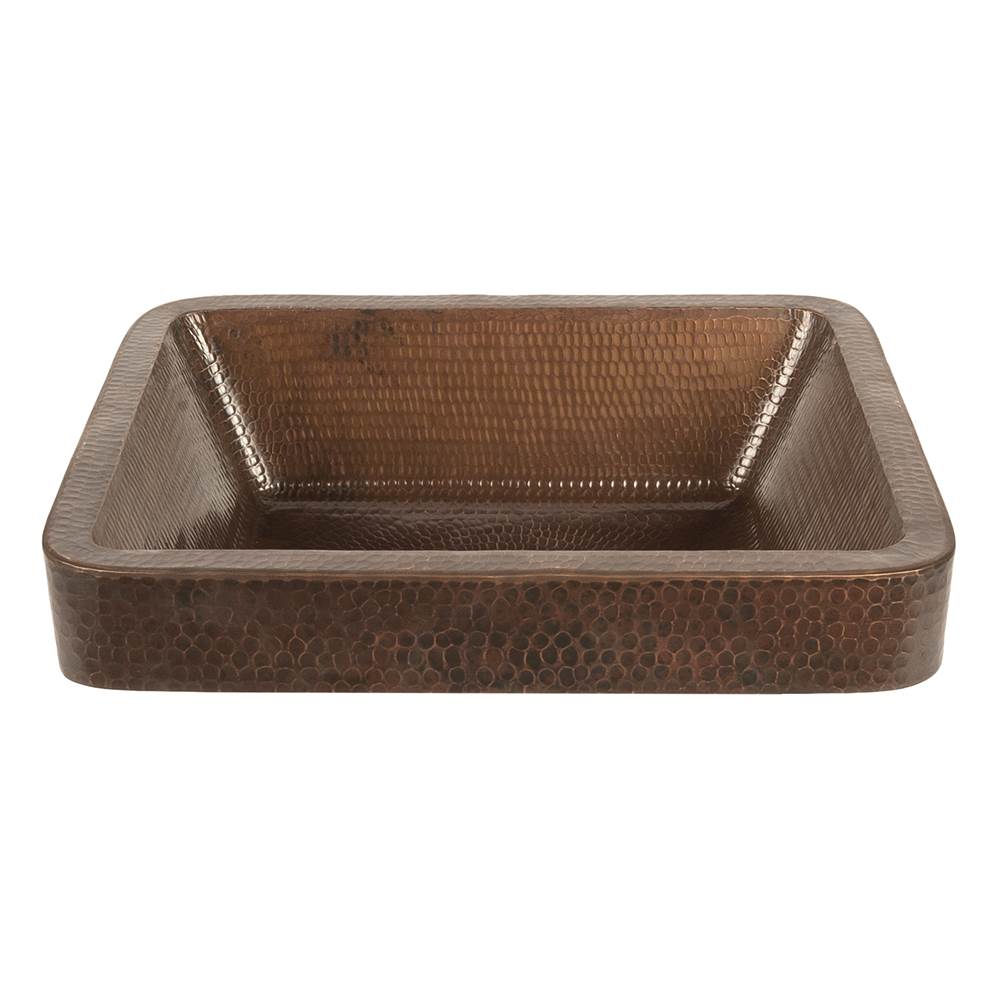 Premier Copper Products VREC17SKDB 17" Rectangle Skirted Vessel Hammered Copper Sink
