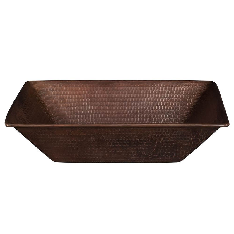 Premier Copper Products VREC17WDB 17" Rectangle Wired Rim Vessel Hammered Copper Sink