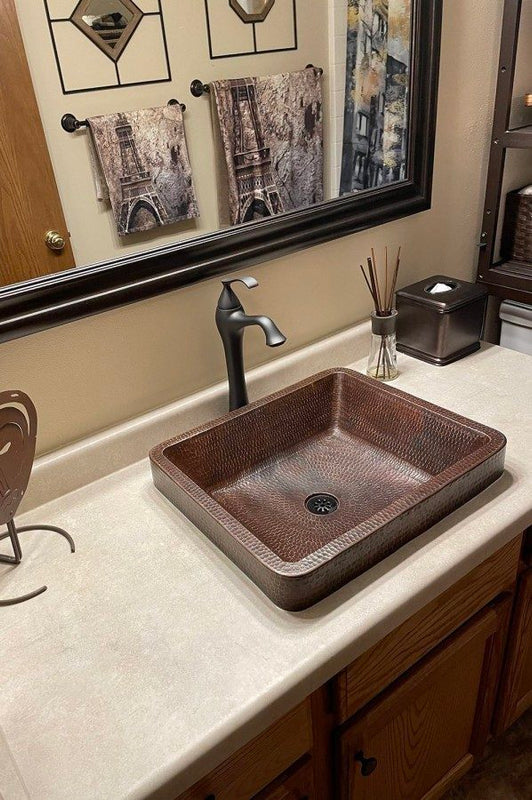 Premier Copper Rectangle Skirted Vessel Hammered Copper Sink