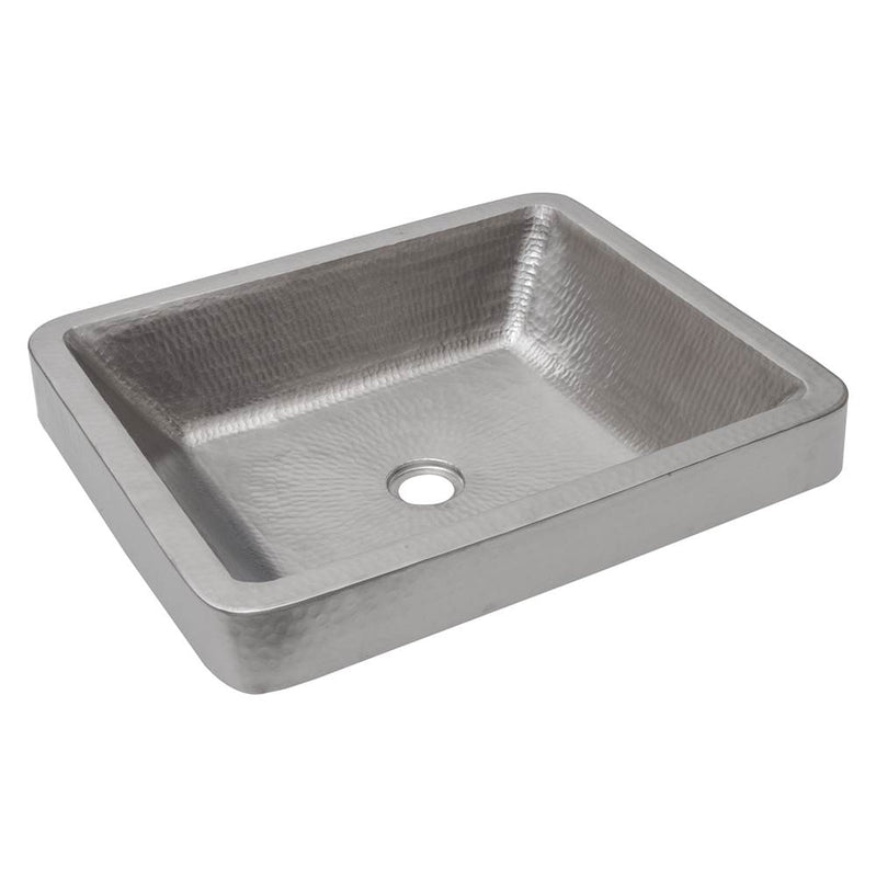 Premier Copper Products VREC19SKEN 19" Rectangle Skirted Vessel Hammered Copper Sink in Nickel