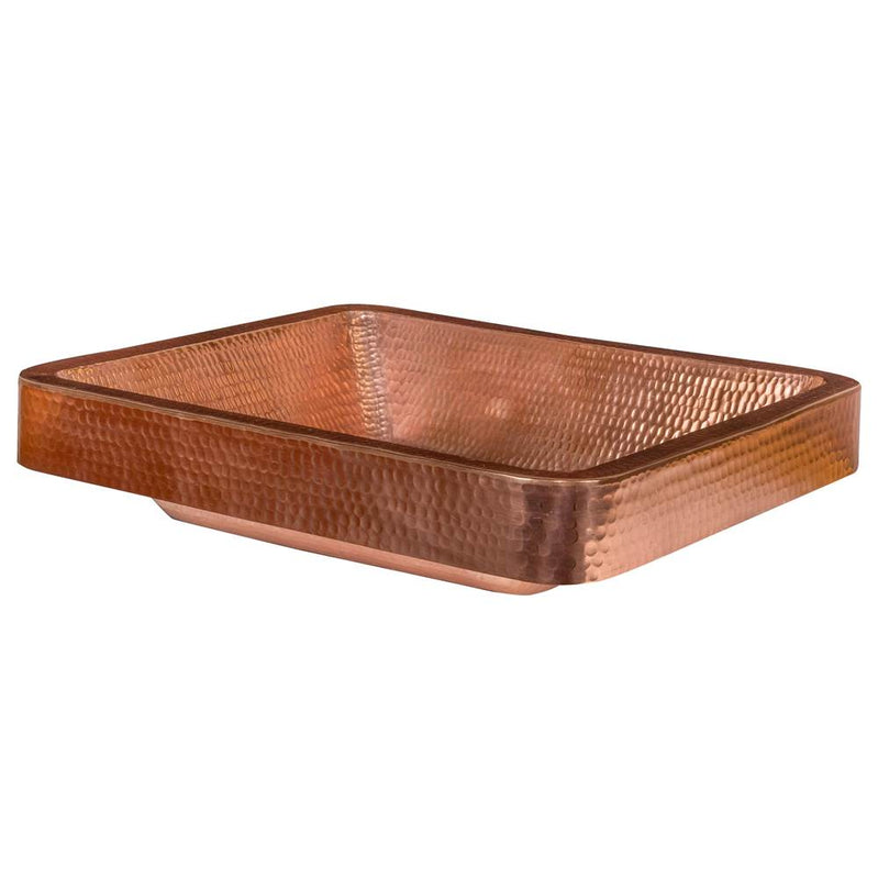 Premier Copper Products VREC19SKPC 19" Rectangle Skirted Vessel Hammered Copper Sink in Polished Copper