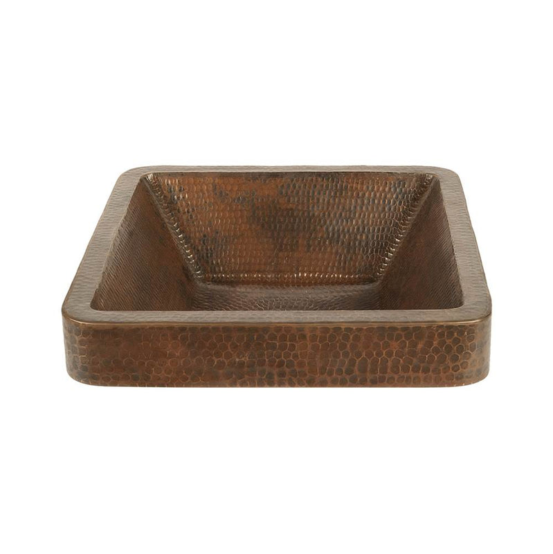 Premier Copper Products VSQ15SKDB 15" Square Skirted Vessel Hammered Copper Sink