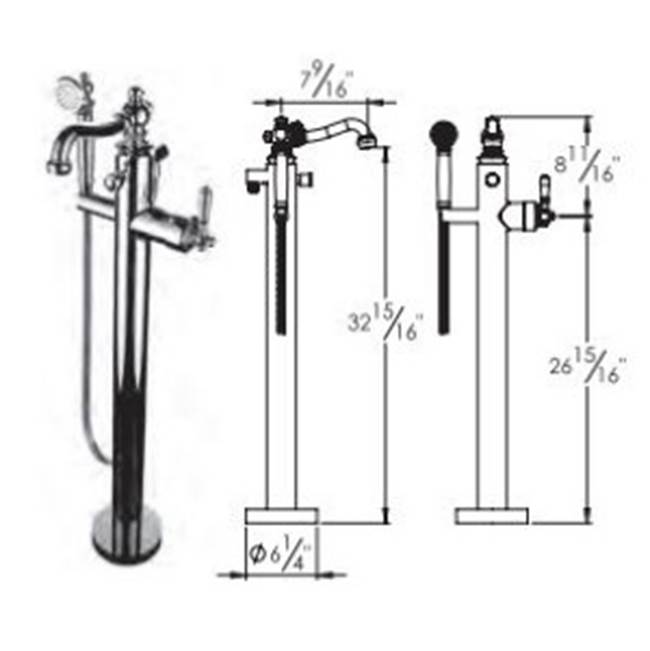 Vissoni V7054GA-TM Floor Mount Tub Filler w/Single Function Hand Shower and Hose - Uses P0800 valve