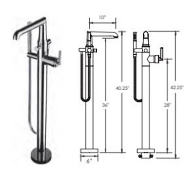 Vissoni V7054GH-TM Floor Mount Tub Filler w/Single Function Hand Shower and Hose - Uses P0800 valve