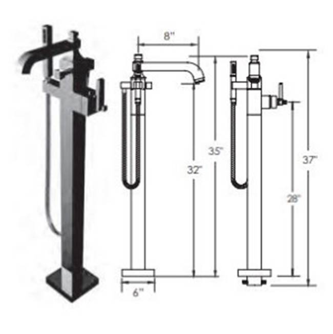 Vissoni V7054MT-TM Floor Mount Tub Filler w/Single Function Hand Shower and Hose - Uses P0800 valve - Parent