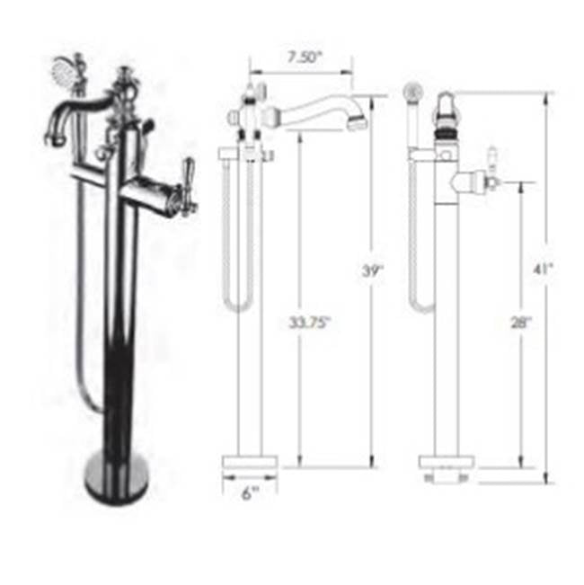 Vissoni V7054PE-TM Floor Mount Tub Filler w/Single Function Hand Shower and Hose - Uses P0800 valve