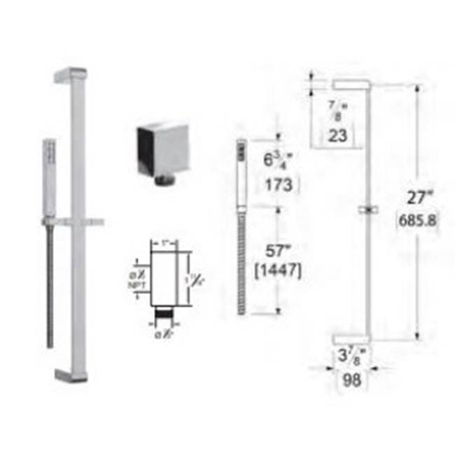 Vissoni V708471 Multifunction Hand Shower Set w/Slide Bar, Supply Elbow, and Hose