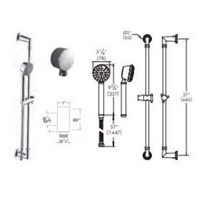 Vissoni V708488 Multifunction Hand Shower Set w/Slide Bar, Supply Elbow, and Hose