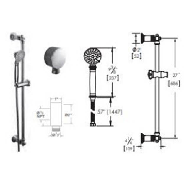 Vissoni V708493 Multifunction Hand Shower Set w/Slide Bar, Supply Elbow, and Hose