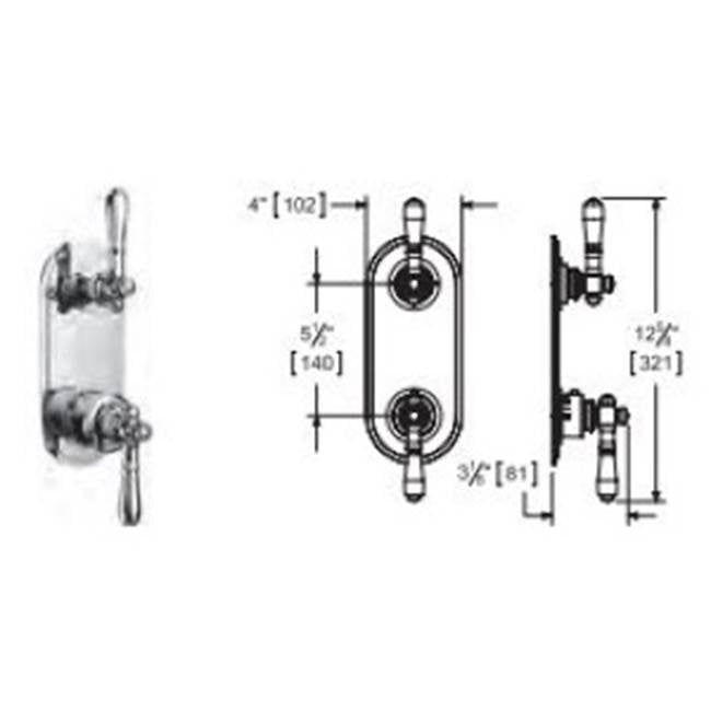 Vissoni V7096PE-TM 1/2 Thermostatic Trim w/2-way Diverter (shared) - Uses TH-9212 valve