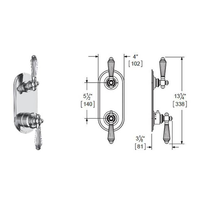 Vissoni V7098GC-TM 1/2 Thermostatic Trim w/3-Way Diverter (shared) - Uses TH-9313 valve