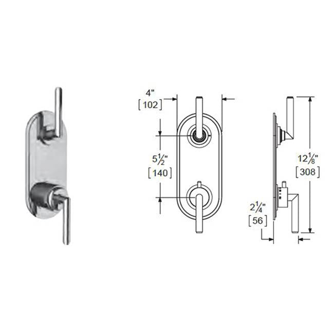 Vissoni V7098GU-TM 1/2 Thermostatic Trim w/3-Way Diverter (shared) - Uses TH-9313 valve