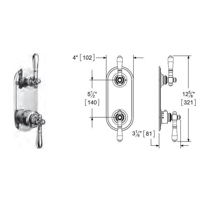 Vissoni V7098PE-TM 1/2 Thermostatic Trim w/3-Way Diverter (shared) - Uses TH-9313 valve