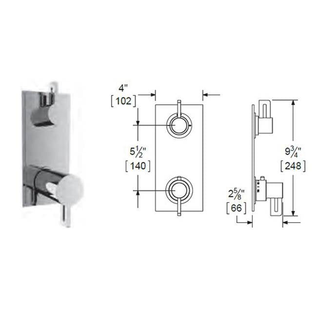Vissoni V7098SL-TM 1/2 Thermostatic Trim w/3-Way Diverter (shared) - Uses TH-9313 valve