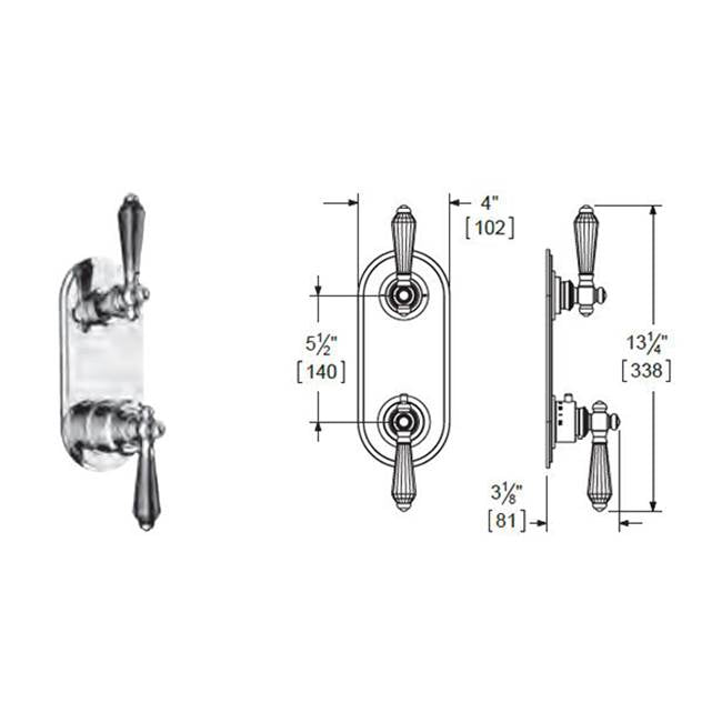 Vissoni V7099BC-TM 1/2 Thermostatic Trim w/3-Way Diverter (non-shared) - Uses TH-9310 valve