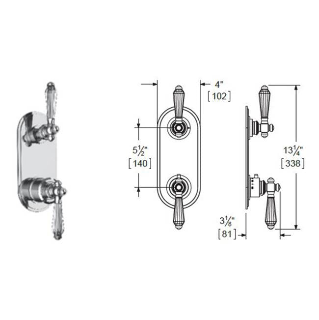 Vissoni V7099GC-TM 1/2 Thermostatic Trim w/3-Way Diverter (non-shared) - Uses TH-9310 valve