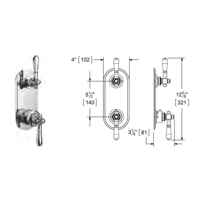 Vissoni V7099PE-TM 1/2 Thermostatic Trim w/3-Way Diverter (non-shared) - Uses TH-9310 valve