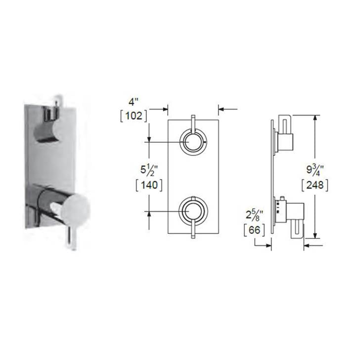Vissoni V7099SL-TM 1/2 Thermostatic Trim w/3-Way Diverter (non-shared) - Uses TH-9310 valve