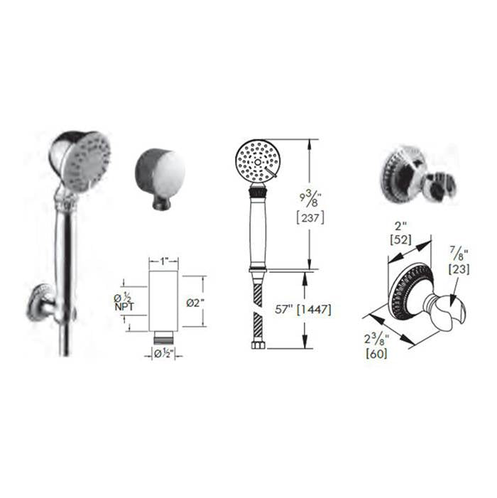 Vissoni V768392 Multifunction Hand Shower Set w/Bracket, Supply Elbow, and Hose