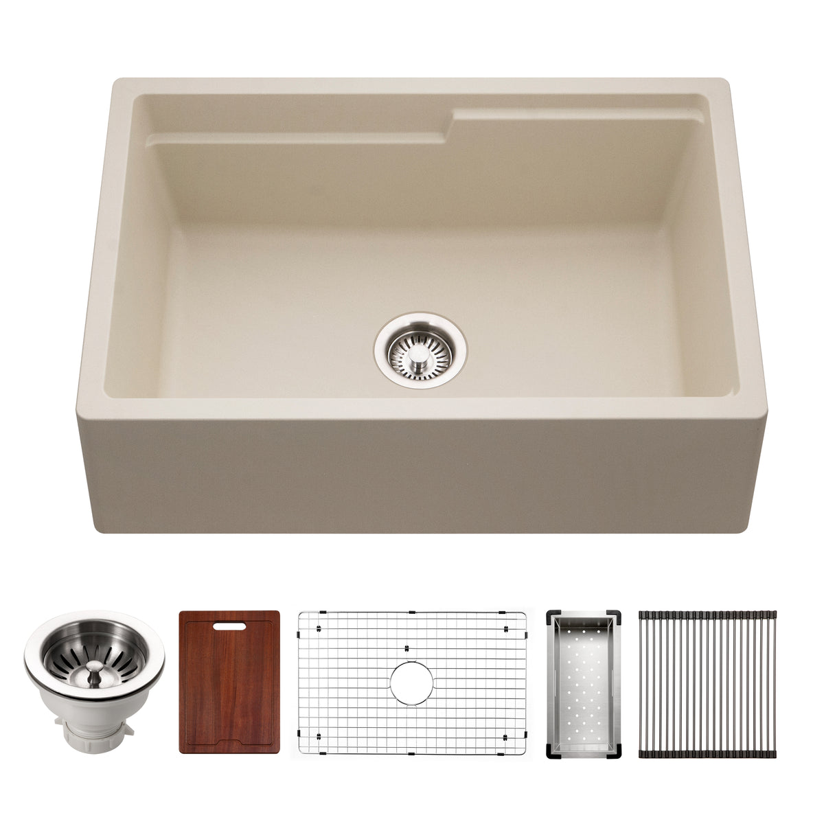 Houzer W-130-C Quartztone 30" Cloud Apron Front Farmhouse Granite Composite Workstation Kitchen Sink