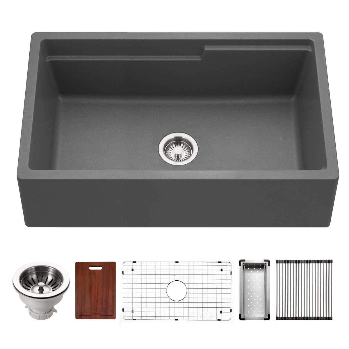 Houzer W-133-C Quartztone 33" Cloud Apron Front Farmhouse Granite Composite Workstation Kitchen Sink