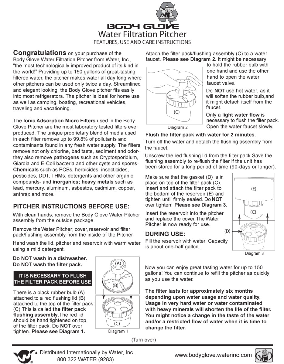 Water Inc WI-BG-PITCHER Portable Water Pitcher