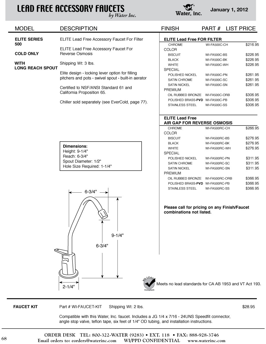Water Inc WI-FA500C Elite Lead Free Accessory Faucet Only For Filter - Parent