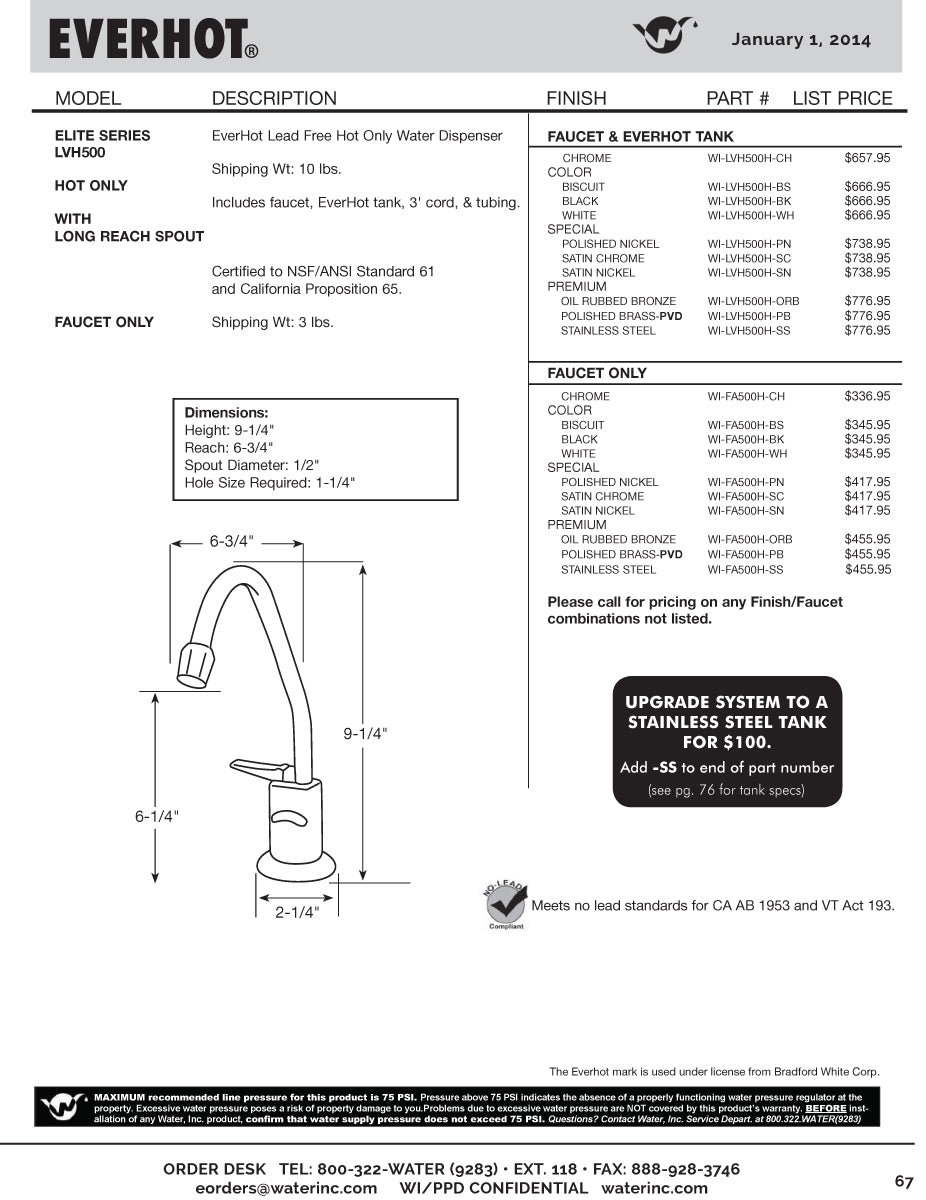 Water Inc WI-FA500H EverHot Lead Free Faucet Only with Long Reach Spout - Parent