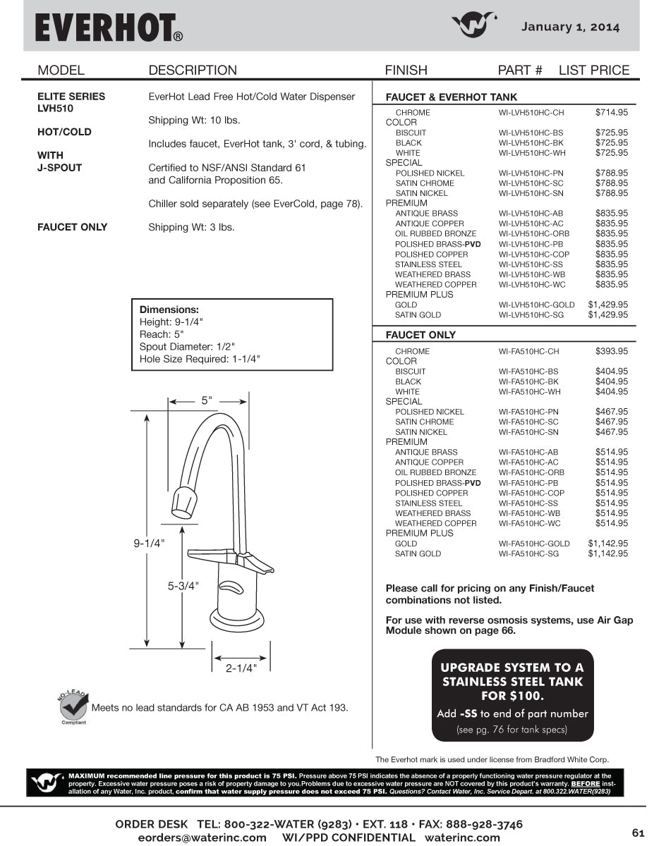 Water Inc WI-FA510HC EverHot Lead Free Hot/Cold Water Faucet Only - Parent
