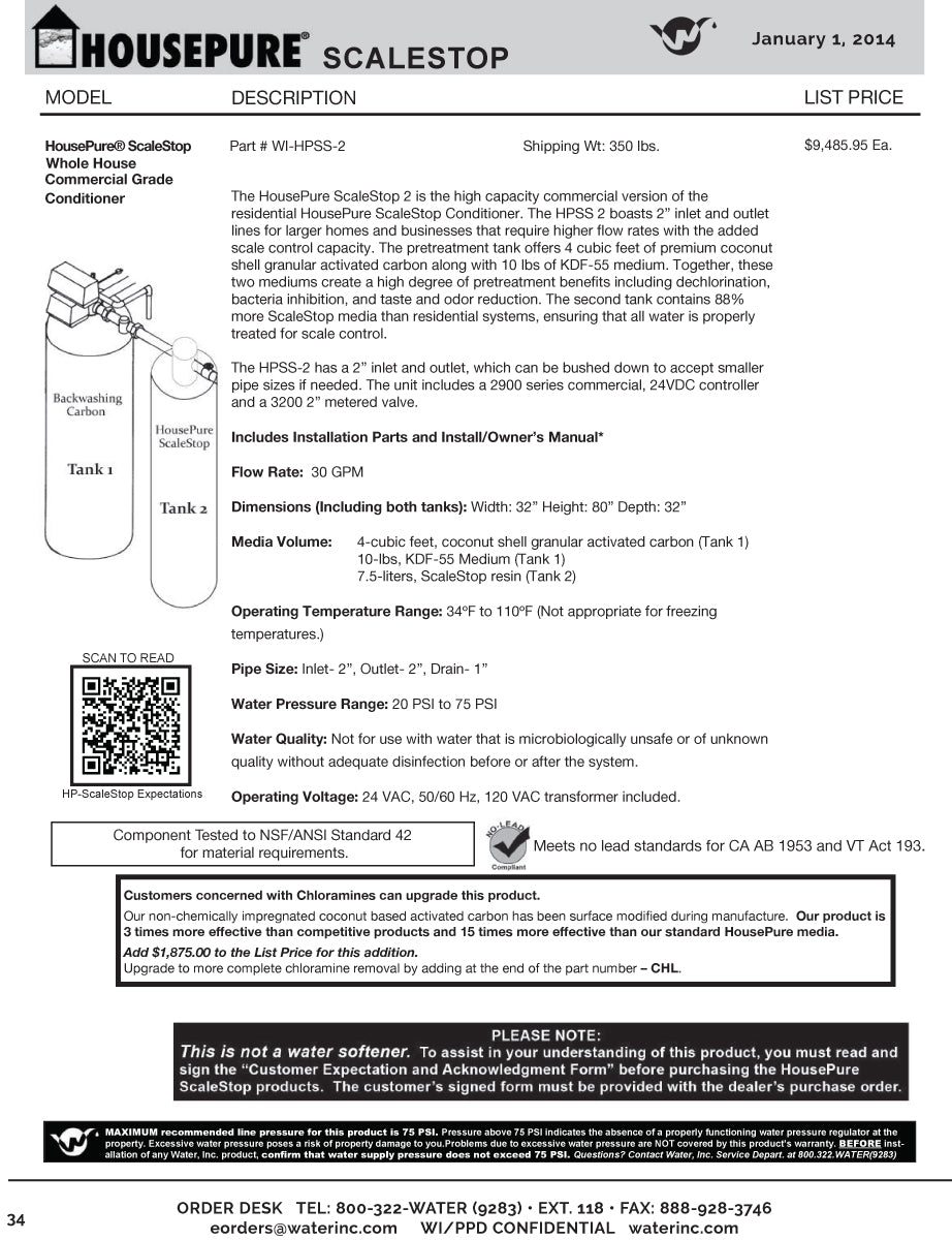 Water Inc WI-HPSS-2 HousePure ScaleStop Whole House Commercial Grade