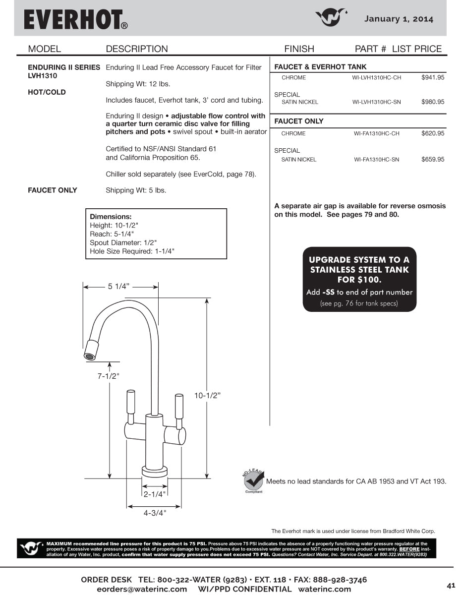 Water Inc WI-LVH1310HC Enduring II Accessory Faucet for Filter w/Tank