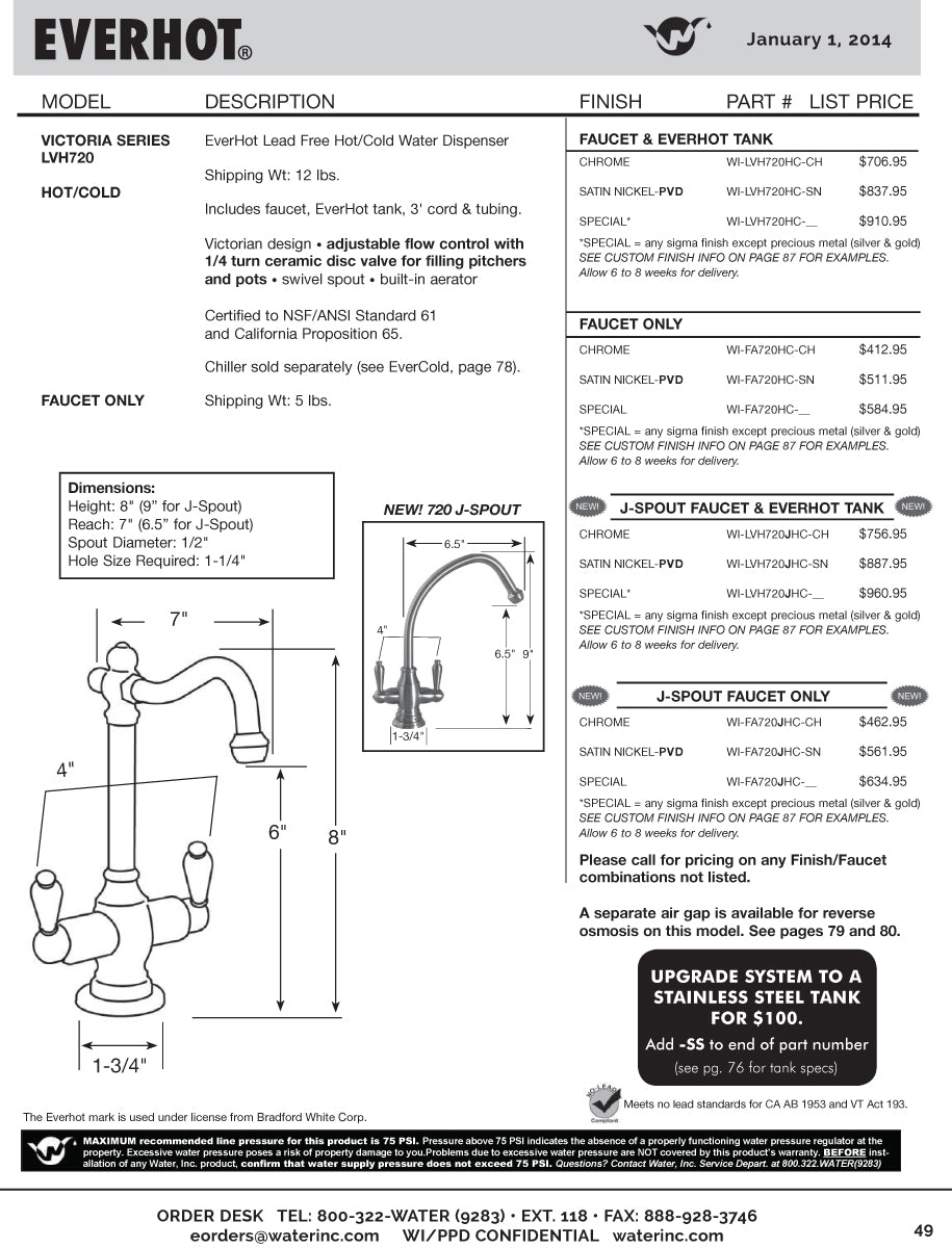 Water Inc WILVH720HC EverHot Hot/Cold Water Dispenser w/Tank