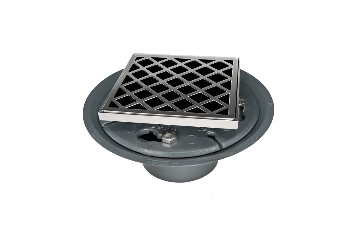 Infinity Drain XD 4-2I 4? x 4? XD 4 - Strainer - Criss-Cross Pattern & 2" Throat w/Cast Iron Drain Body 2? Outlet - Parent