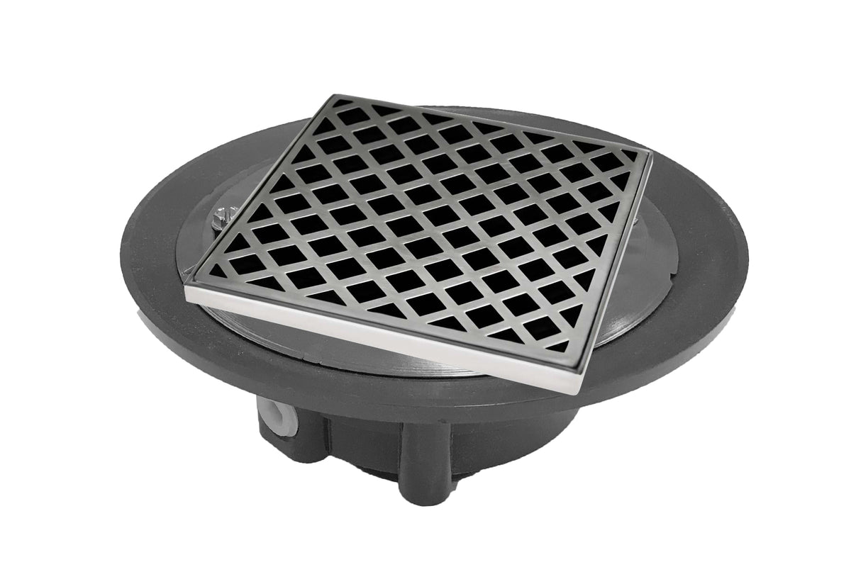 Infinity Drain XD 5-3A 5? x 5? XD 5 - Strainer - Criss-Cross Pattern & 4" Throat w/ABS Drain Body 3? Outlet - Parent
